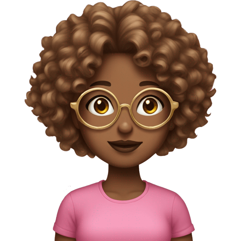 girl with brown curly hair brown skin gold circular glasses pink shirt jewelry emoji