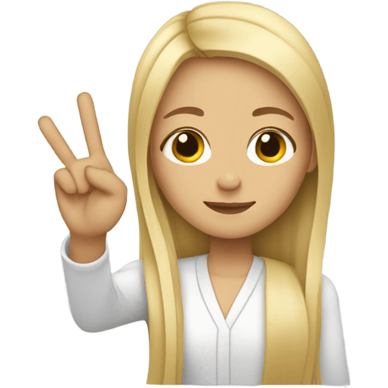 Blonde girl with long straight hair peace sign emoji