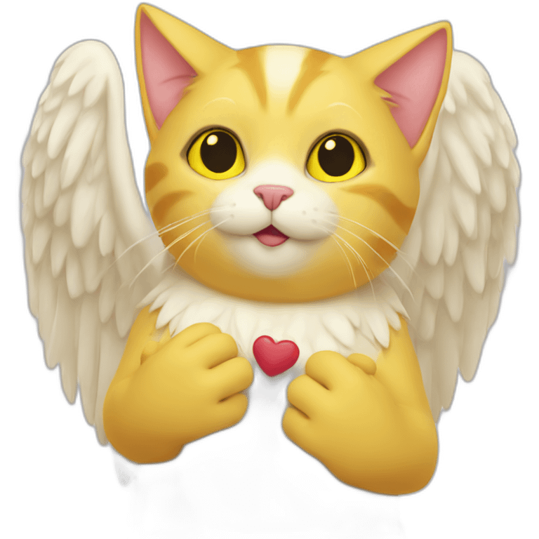 Yellow cat with heart in her hand and wings emoji