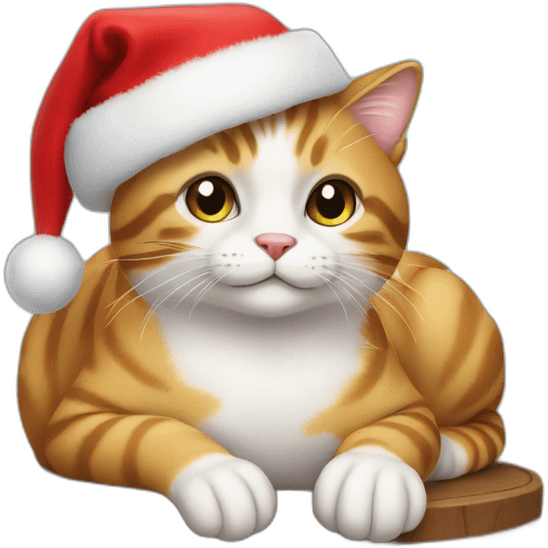 cat in Christmas hat sitting on table emoji