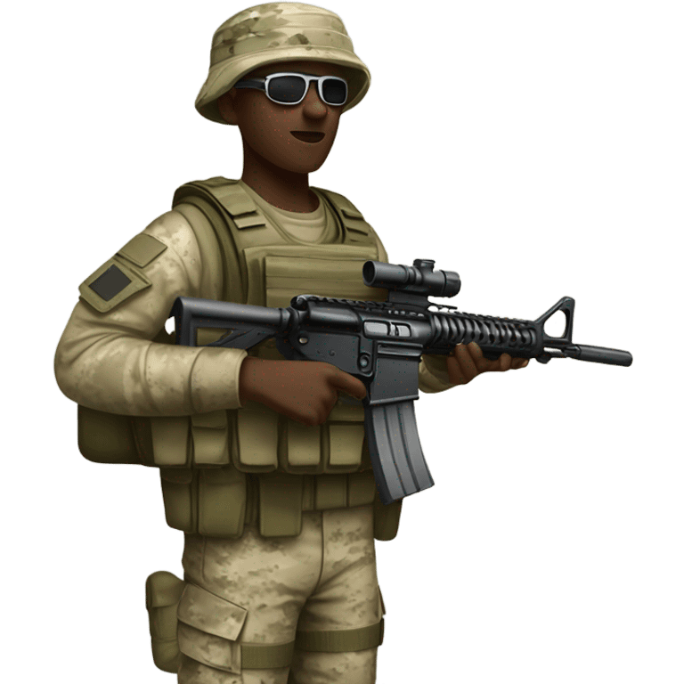 recon marine with M16 rifle and soft camo hat and radio emoji