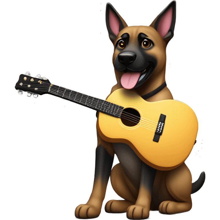 berger malinois debout qui joue de la guitar electric rock popstar emoji