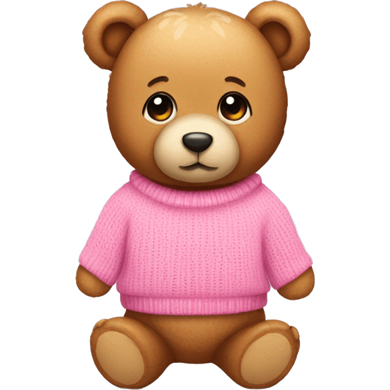 Cute teddy bear wearing a pink sweater and a bow on its ear emoji