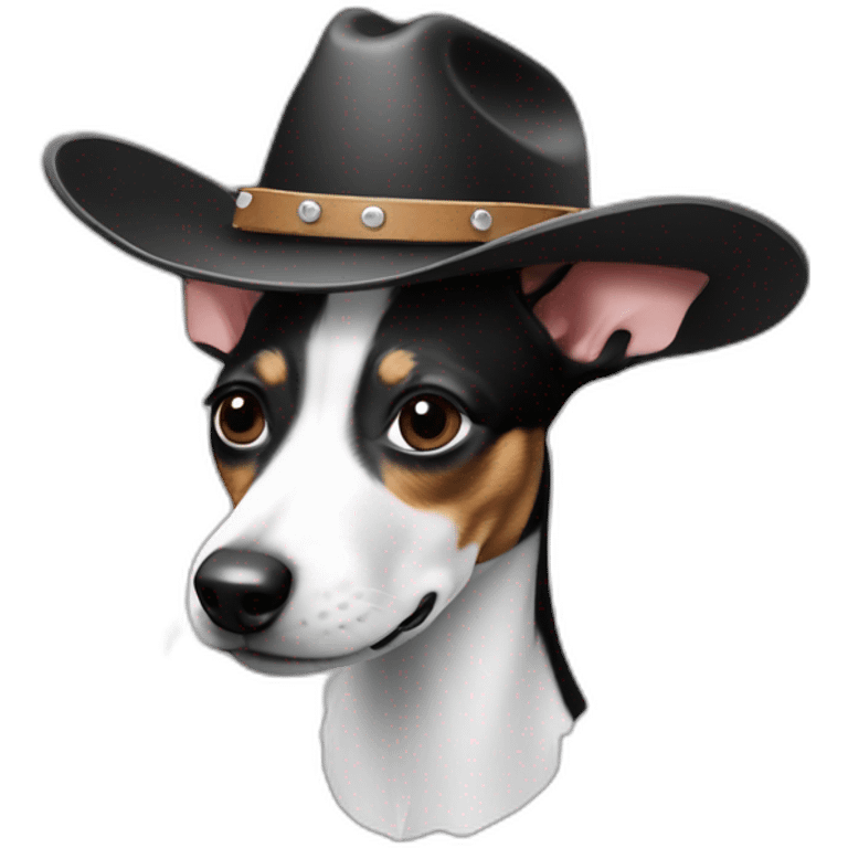 rat terrier wearing a cowboy hat (black and white) emoji