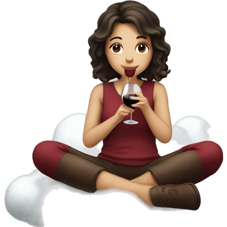 Brunette Girl drinking wine sitting on a cloud emoji