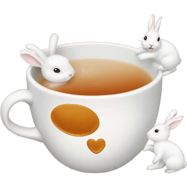 Cup of tea with white cute rabbits  emoji