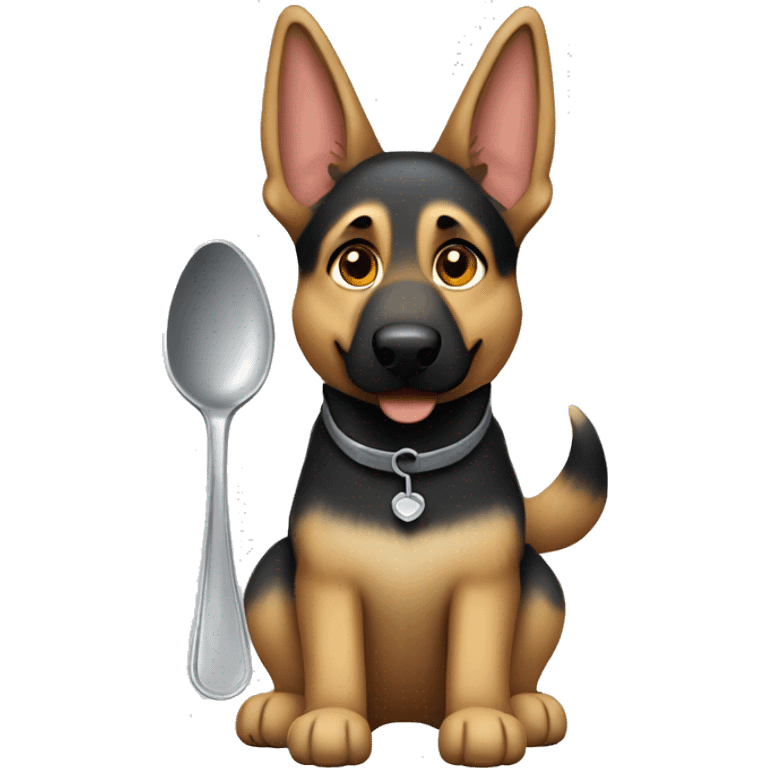 German shepherd holding a spoon emoji