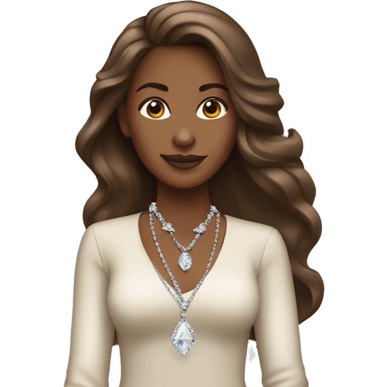 elegant brown skinned woman with long hair and diamond necklace  emoji