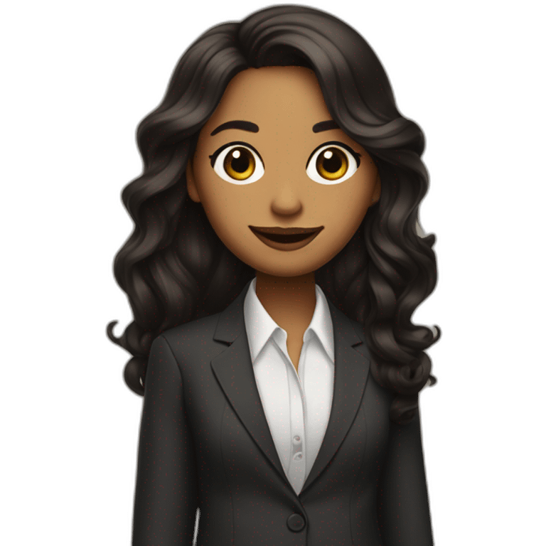 Light Brown girl with long black wavy hair big eyes smily face works as a designer wearing a suit emoji