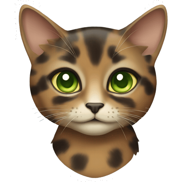 Muted tortoiseshell female cat with light green eyes emoji