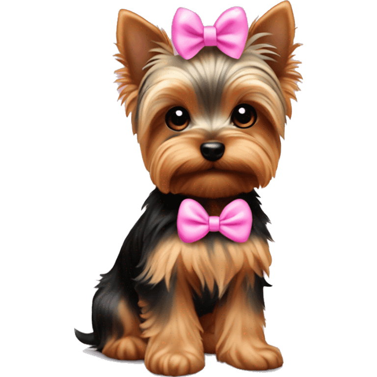 Cute yorkie puppy with pink bow emoji