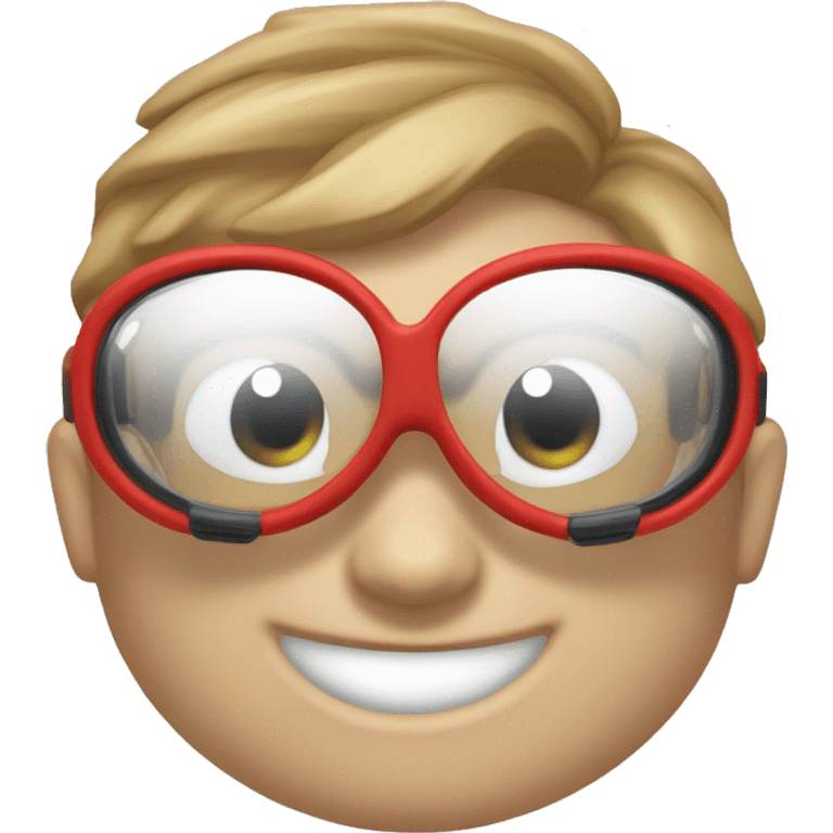 swimming goggles with red frame，cat-eye or spindle-like form， curved oval shape emoji