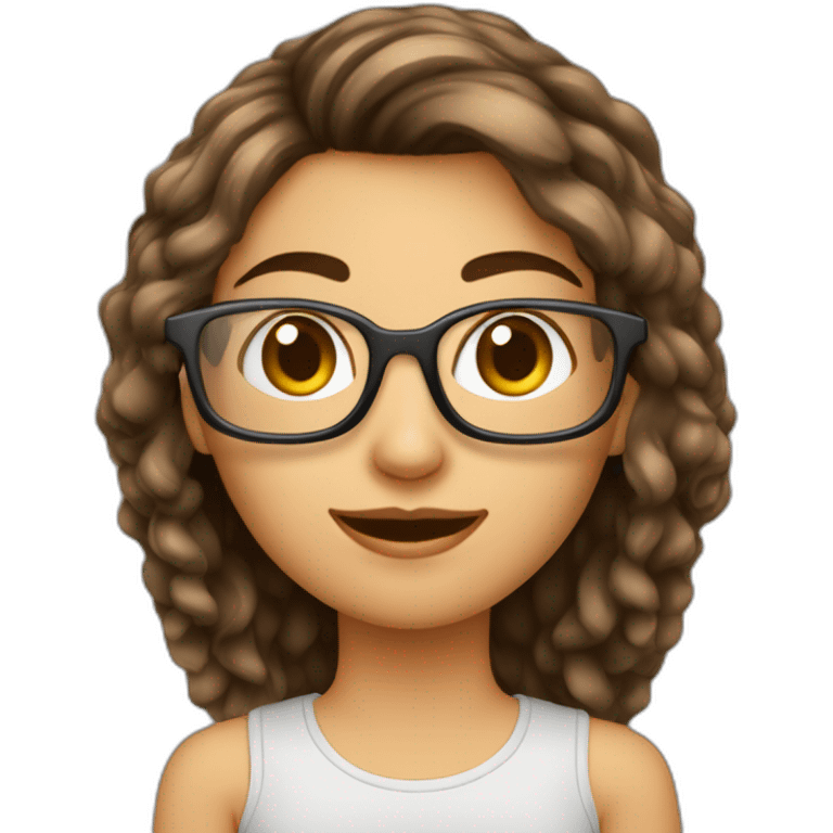 Fille cheveux très long Odule châtain foncé avec des lunette rectangulaire emoji