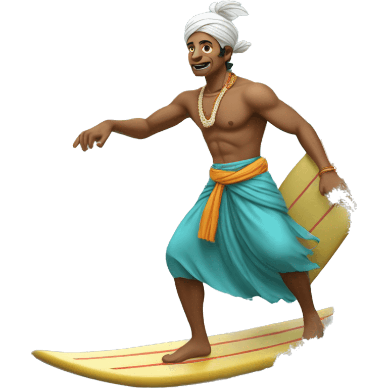 An Indian Surfing on a wave but wearing a dhoti emoji