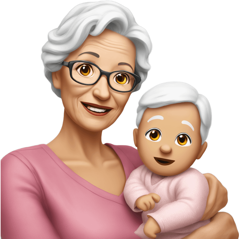 Create a 3d hyper realistic senior woman holding a cute realistic baby  emoji