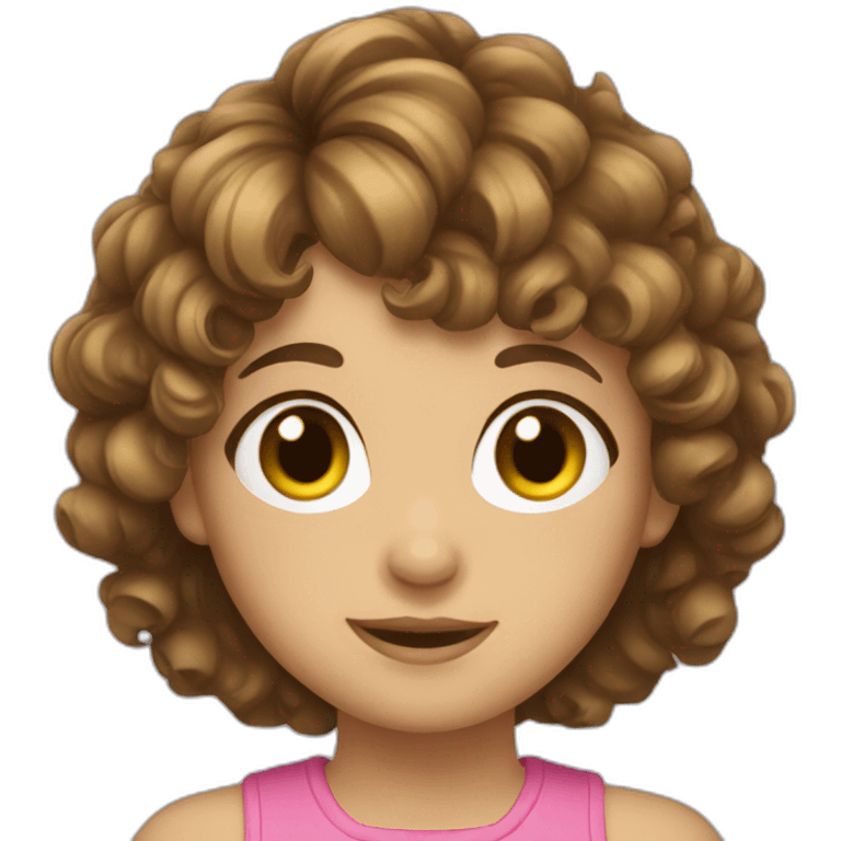 girl with short curly brown hair and bangs emoji