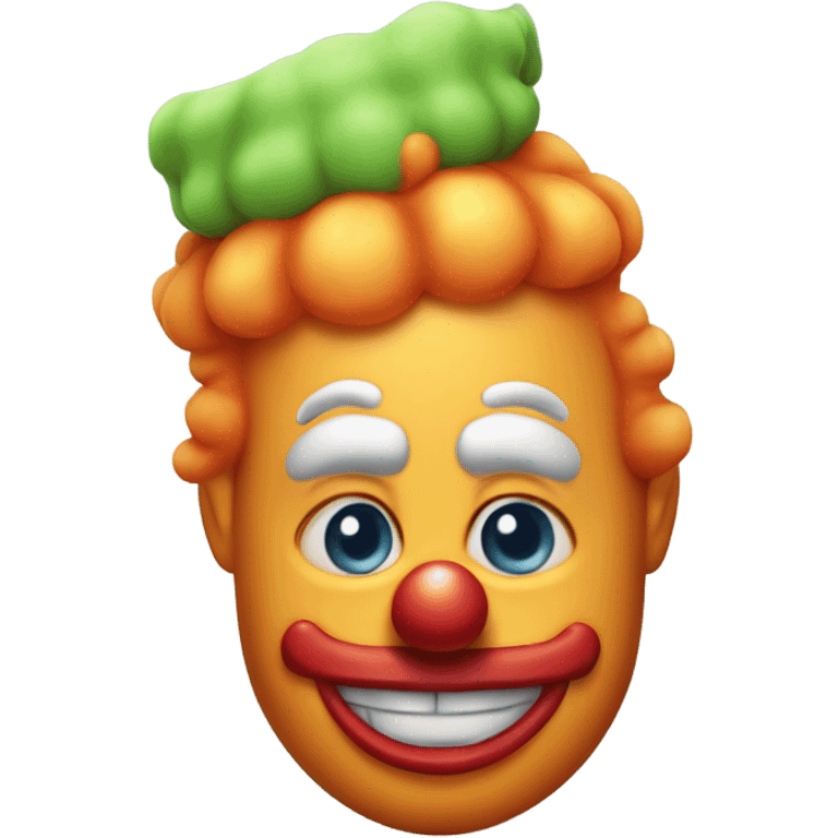 Clown with orange horn-like hair puffing on either side of his cakey white head emoji