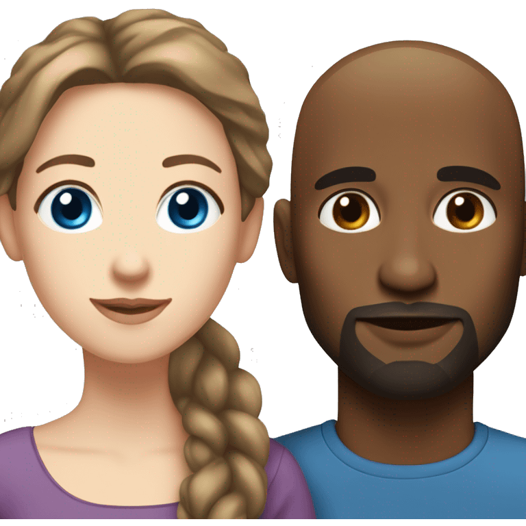 Woman long brown hair blue eyes in love with a  bald black man with brown eyes and goatee  emoji