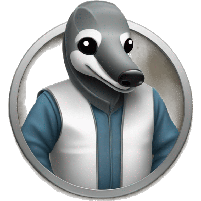 An anteater in a welder's suit stands behind a lathe emoji