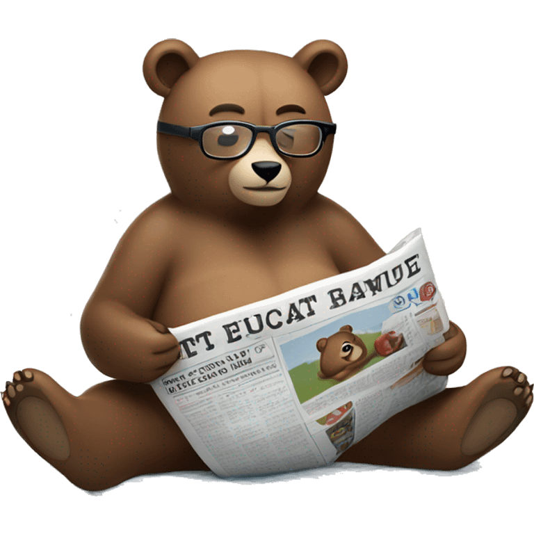 Bear reclining on a picnic blanket wearing glasses reading a newspaper emoji