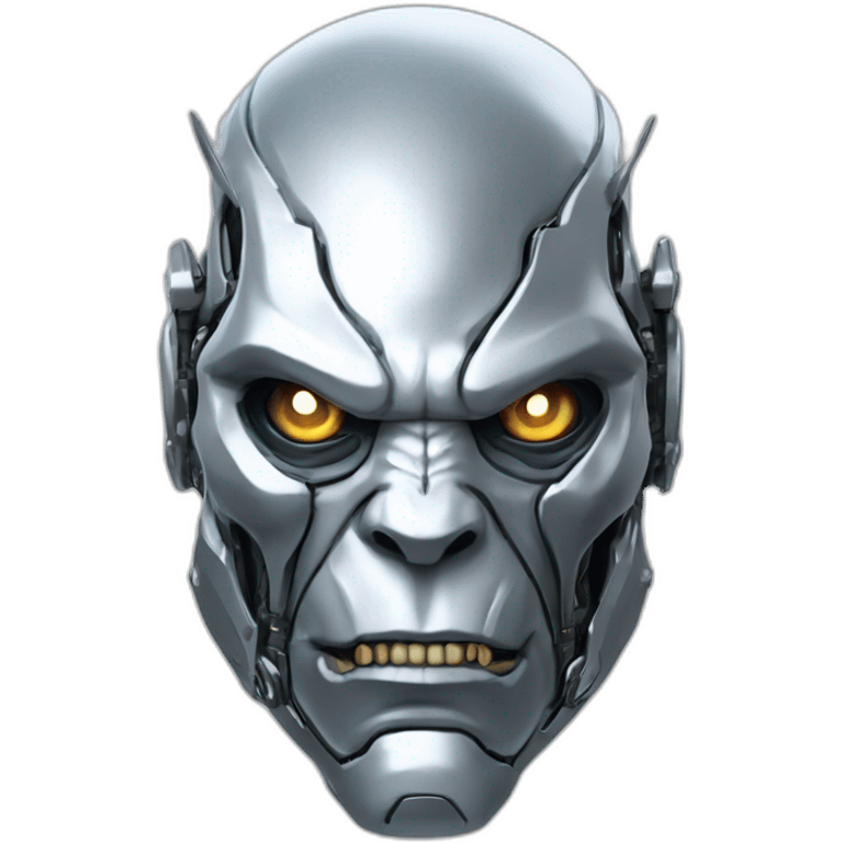 Cyber futuristic silver orc robot face with tusks emoji