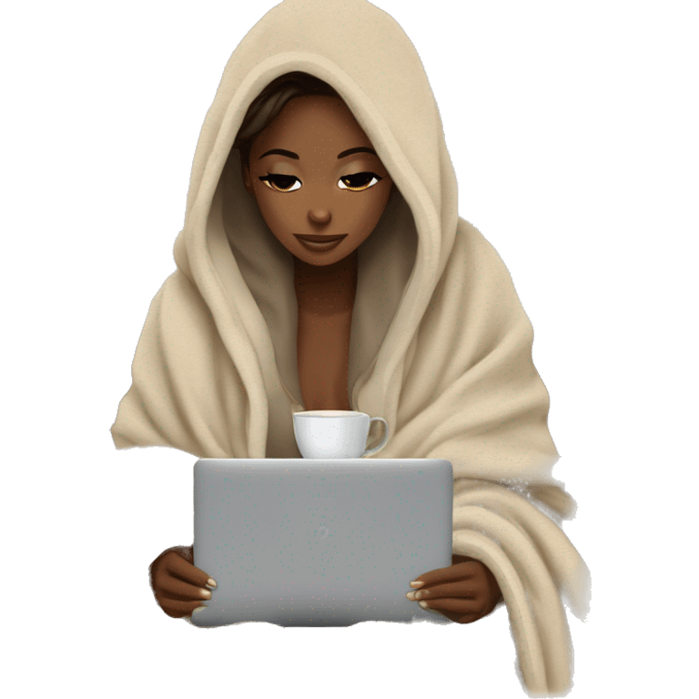 Cozy beige blanket coffee laptop bling girl emoji