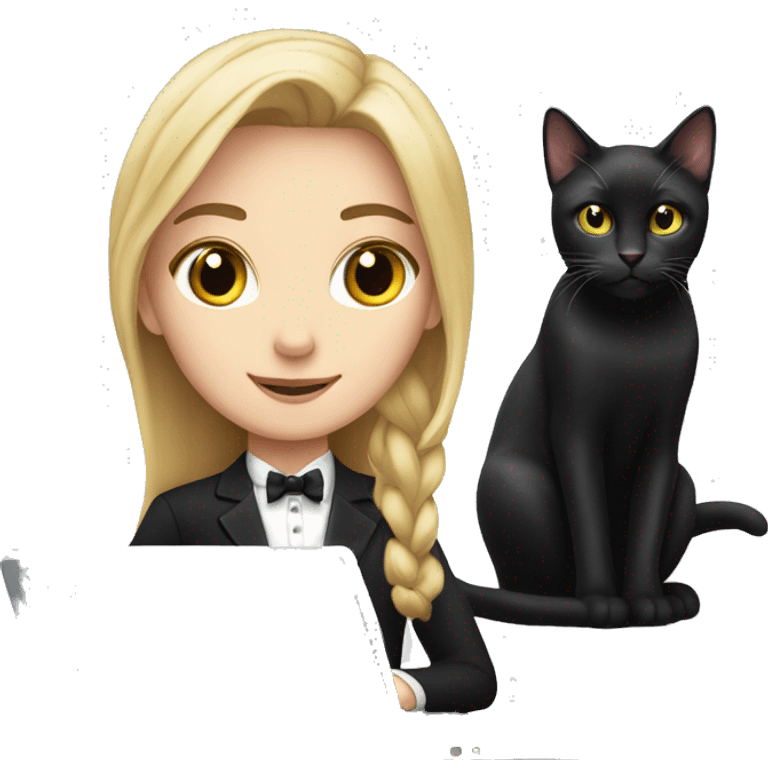 White Girl with a black tuxedo cat and a laptop emoji