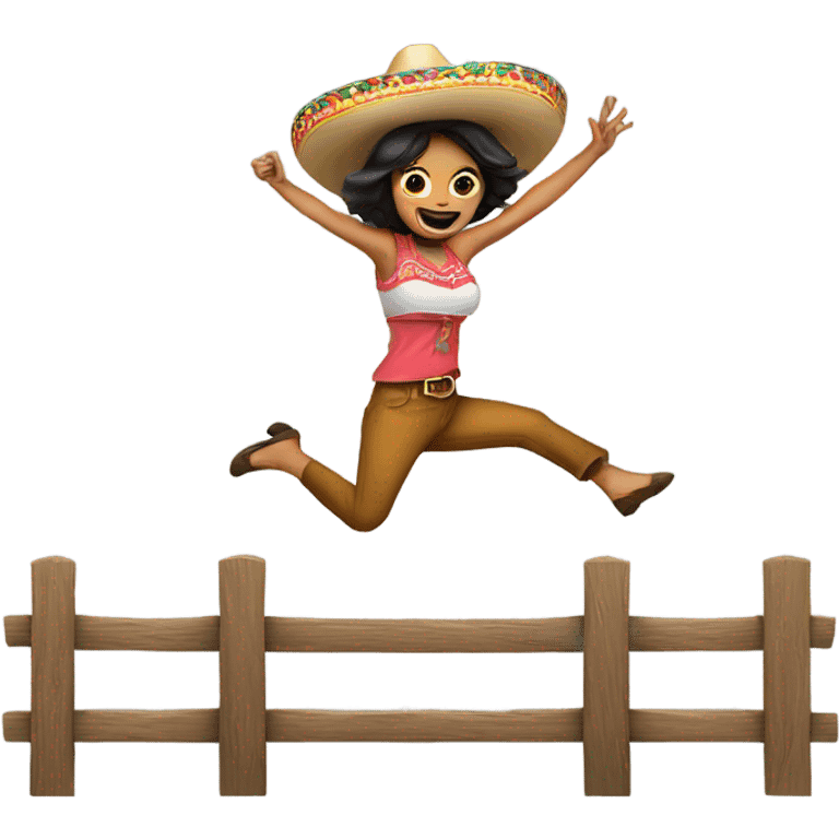 A women in a sombrero jumping over a fence emoji