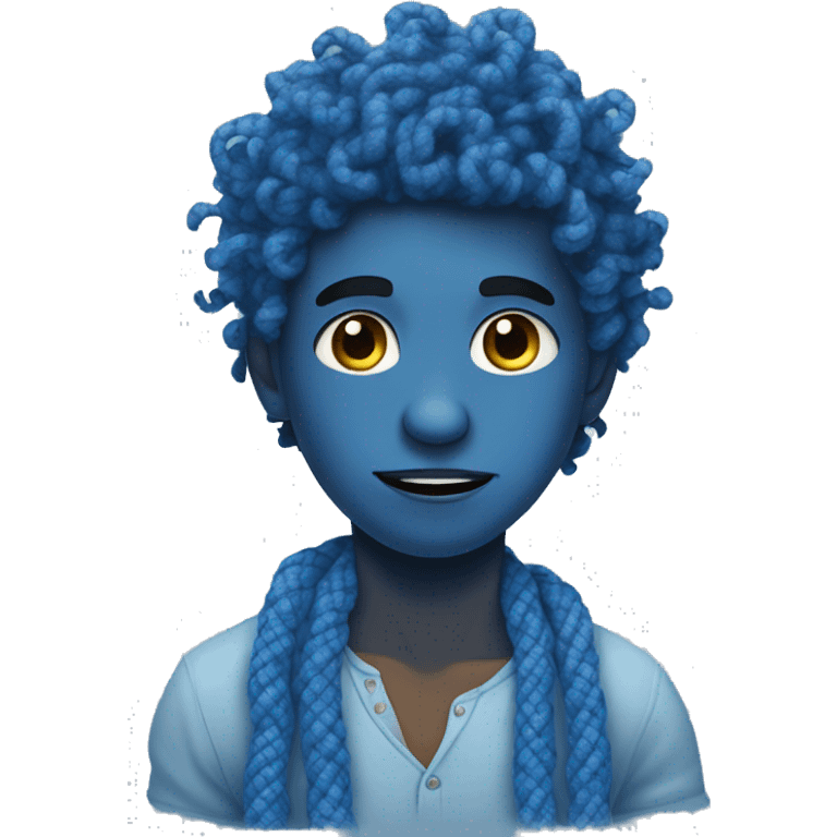 blue skin boy with curly hair tangled in blue yarn emoji