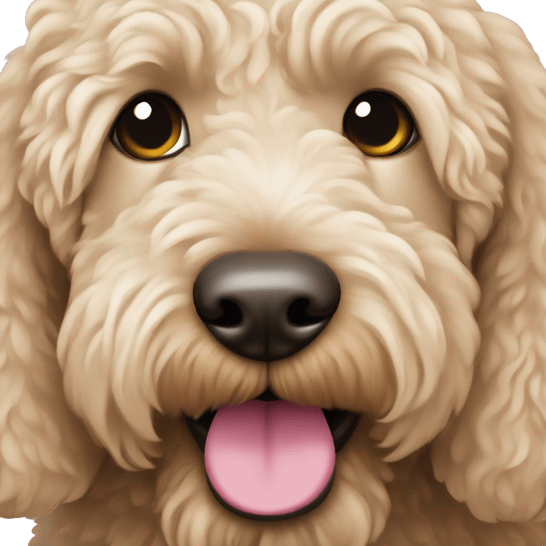 Light beige labradoodle with a pink nose emoji