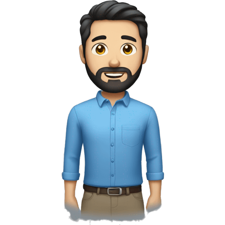 full Man with short black hair and circle beard wearing a blue shirt  emoji