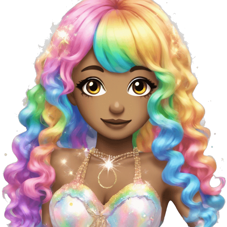 hime gyaru girl, rainbow hair, colorful makeup, sparkle emoji