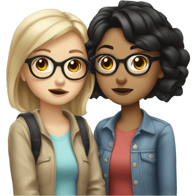 two girls kissing with black hair one with tan skin and glasses one pale girl  emoji