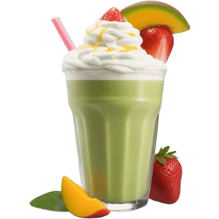 Smoothie layers of avocado, strawberry, and mango, and whipped cream ontop emoji