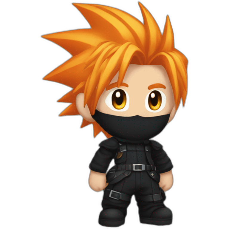 cloud strife  with orange hair. Black clothes full body with Buster seord emoji