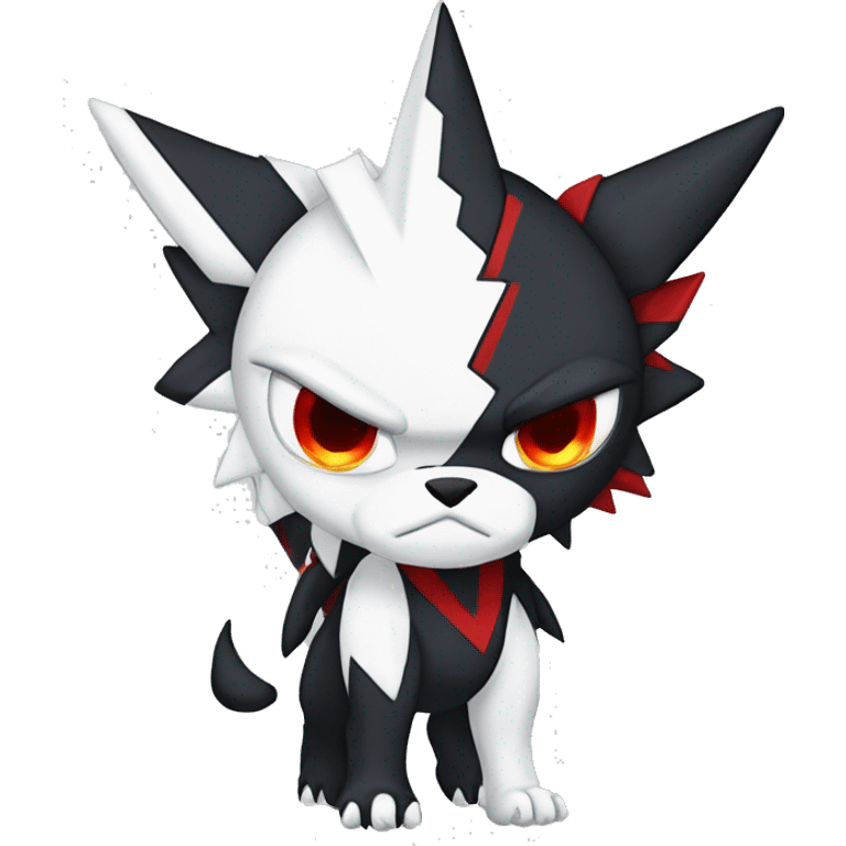 Black Cool Edgy Absol-Houndoom-Garchomp-Luxray Fakémon Digimon with Red and white Edgy markings, full body, outlined emoji