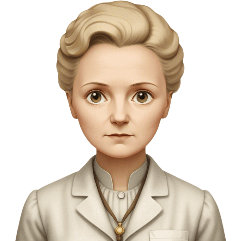 Cinematic Realistic Marie Curie Portrait Emoji, depicted as a pioneering scientist with a determined gaze in period attire, rendered with detailed textures and soft intellectual lighting that captures her groundbreaking legacy. emoji