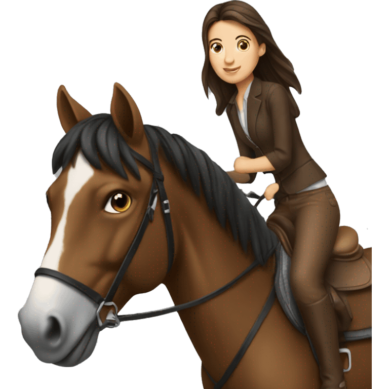 A brunette girl riding a hors emoji