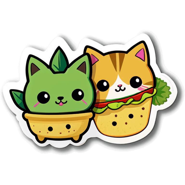 Kawaii Cannabis leaf and kittens eating tacos kawaii style  emoji