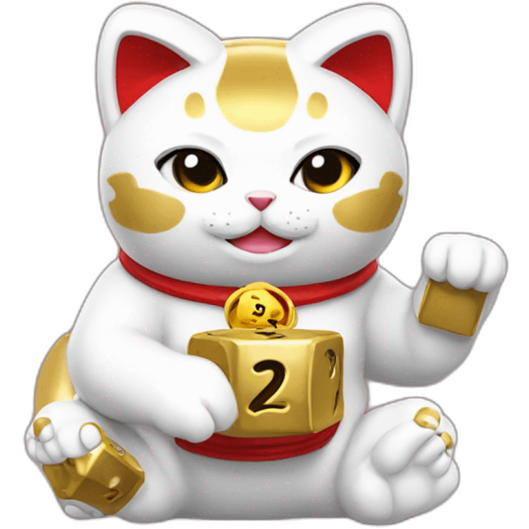 maneki neko holding golden dice showing numbers 2 4 and 6 emoji