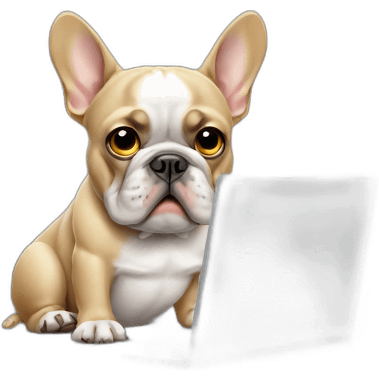 Unhappy FRENCH BULLDOg with laptop emoji