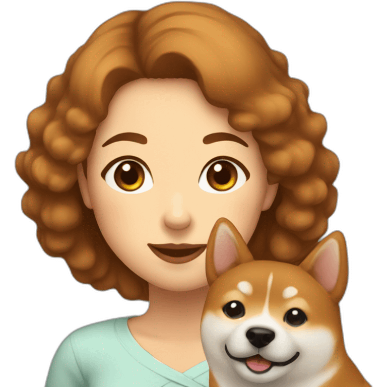 Cute Shiba-dog Accompanied by a middle age woman with brown and curly hair emoji