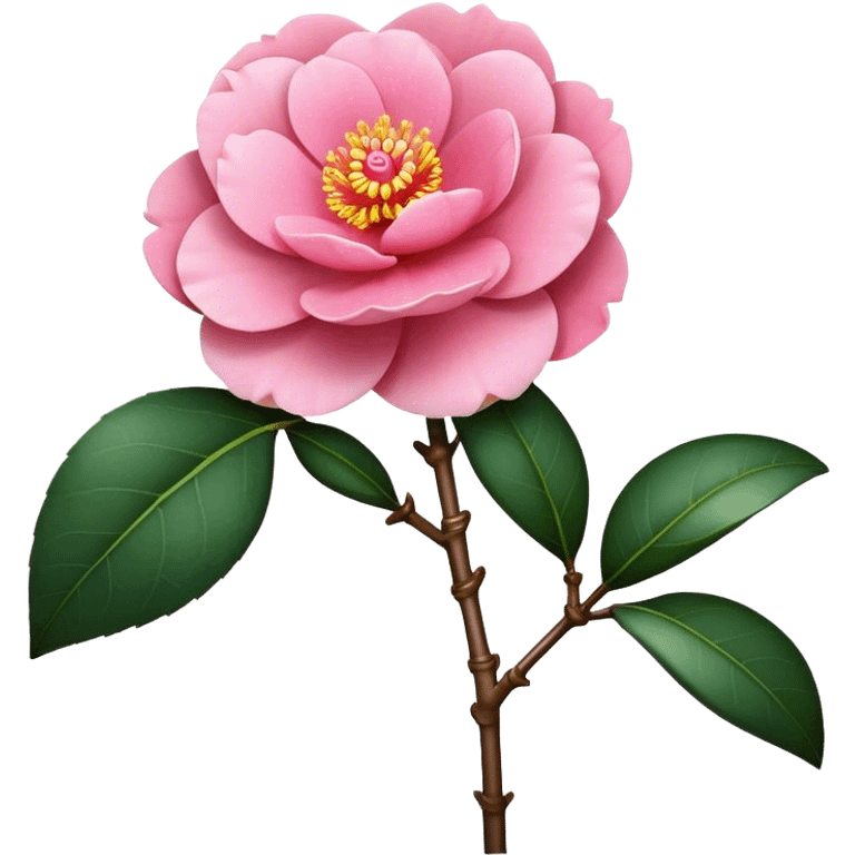 single pink Camellia flower, stem emoji