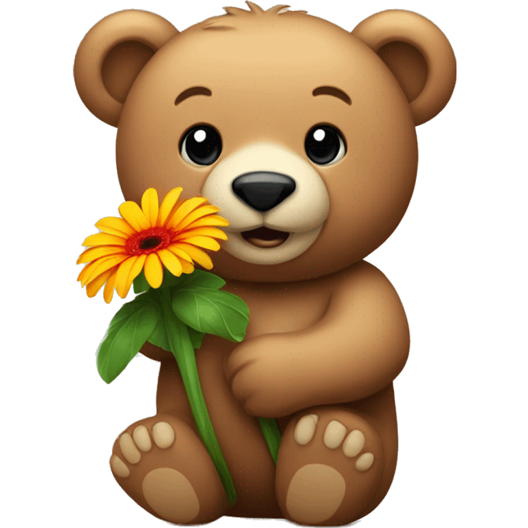 bear holding a gerbera flower emoji