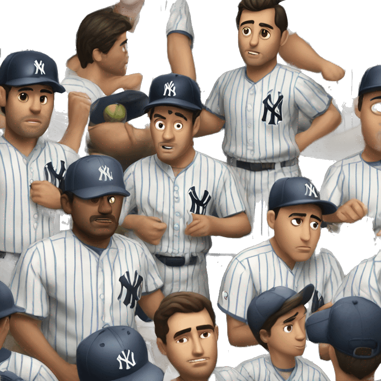 Man with brown hair in a Hawaiian shirt negotiating with a Latino baseball player for the Yankees emoji