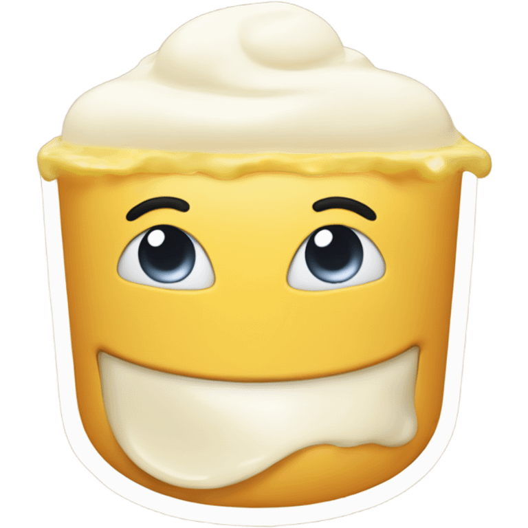 Smiling emoji with mayonnaise on top of it, blushing satisfied  emoji