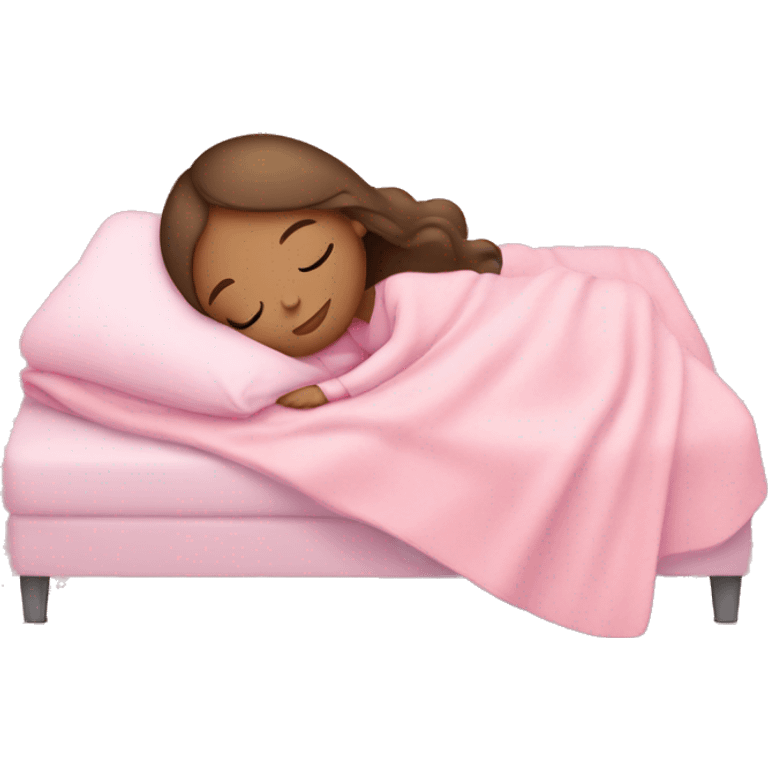 light Brunette girl sleeping on side with pink blanket emoji