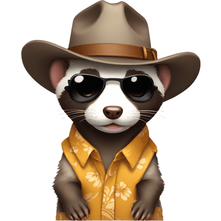 detective Ferret wearing a tiny cowboy hat with sunglasses Hawaiian shirt emoji