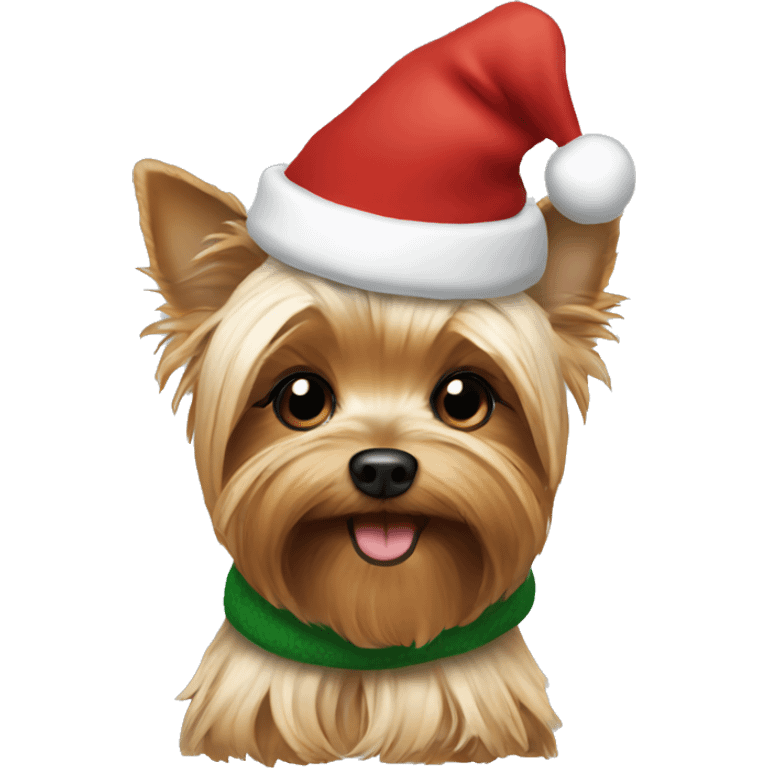 Yorkie wearing Santa hat and scarf emoji