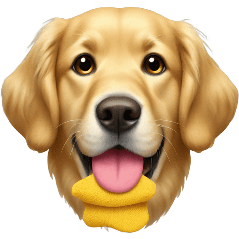 Golden retriever with sock in mouth emoji